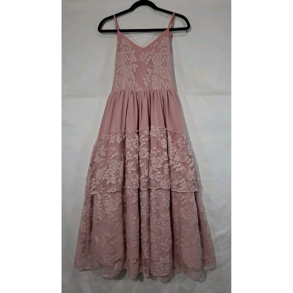 Girls Maxi Lace Tiered Dress Ruffles Boho‎ Fairycore Western Mauve Size 12/14